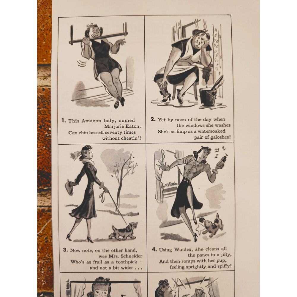1940 Sexist Windex Cleaning Vintage Print Advertisement - Happy Housewife Era
